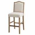 Sgabello da Bar in Tessuto Beige con Struttura in Legno Rovere