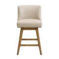 Sgabello da bar in ecopelle beige con struttura in legno
