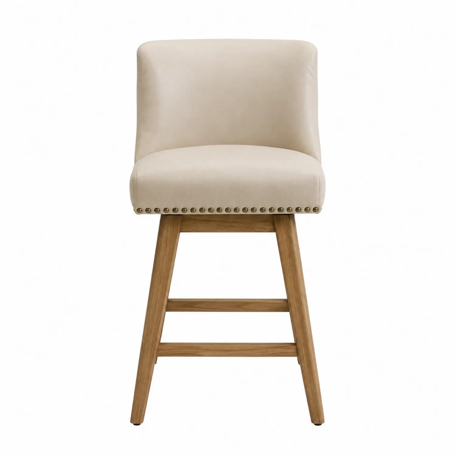 Sgabello da bar in ecopelle beige con struttura in legno