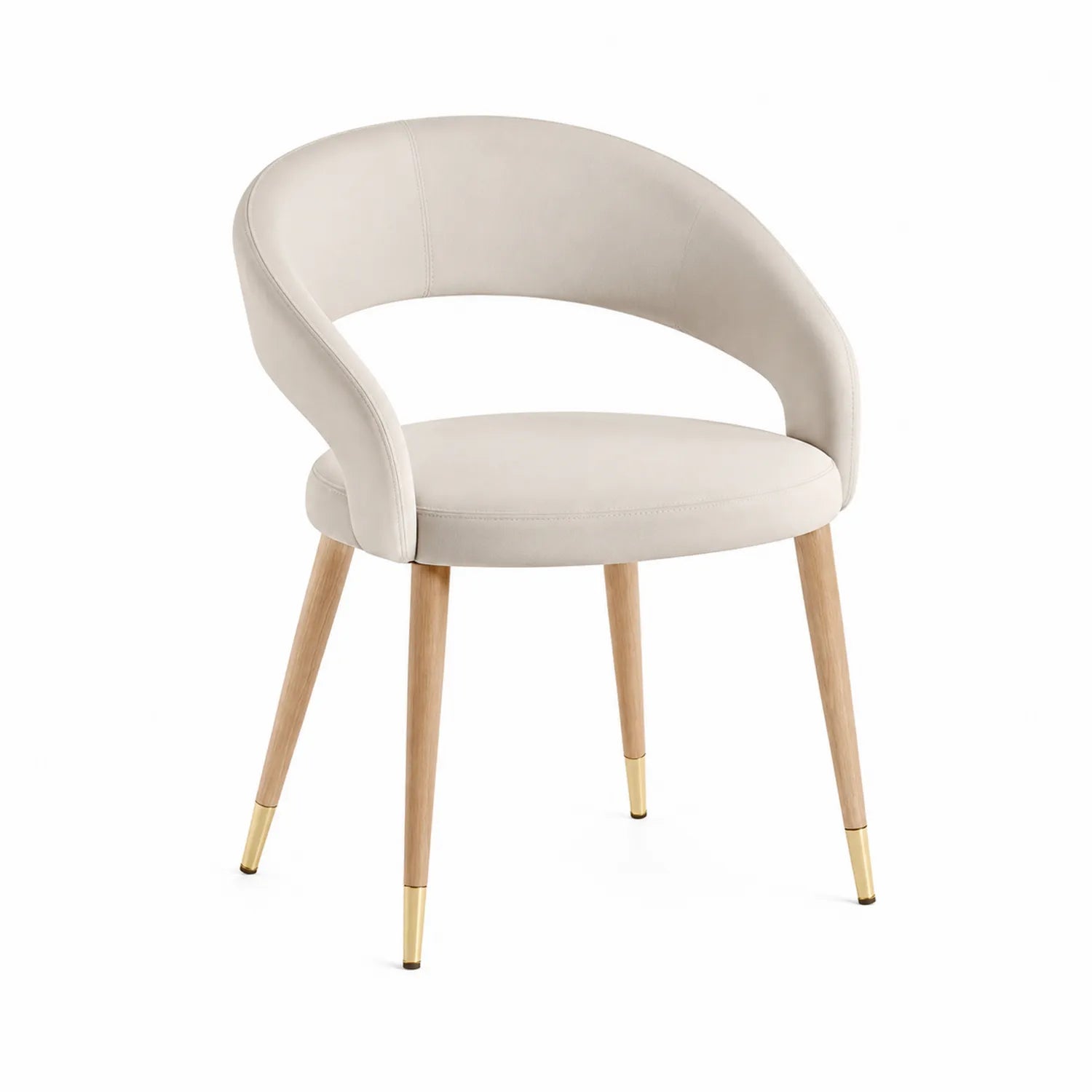 Sedia in Ecopelle Beige con Gambe in Legno e Dettagli in Ottone