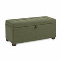 Panca Contenitore in Tessuto Verde con Gambe in Legno