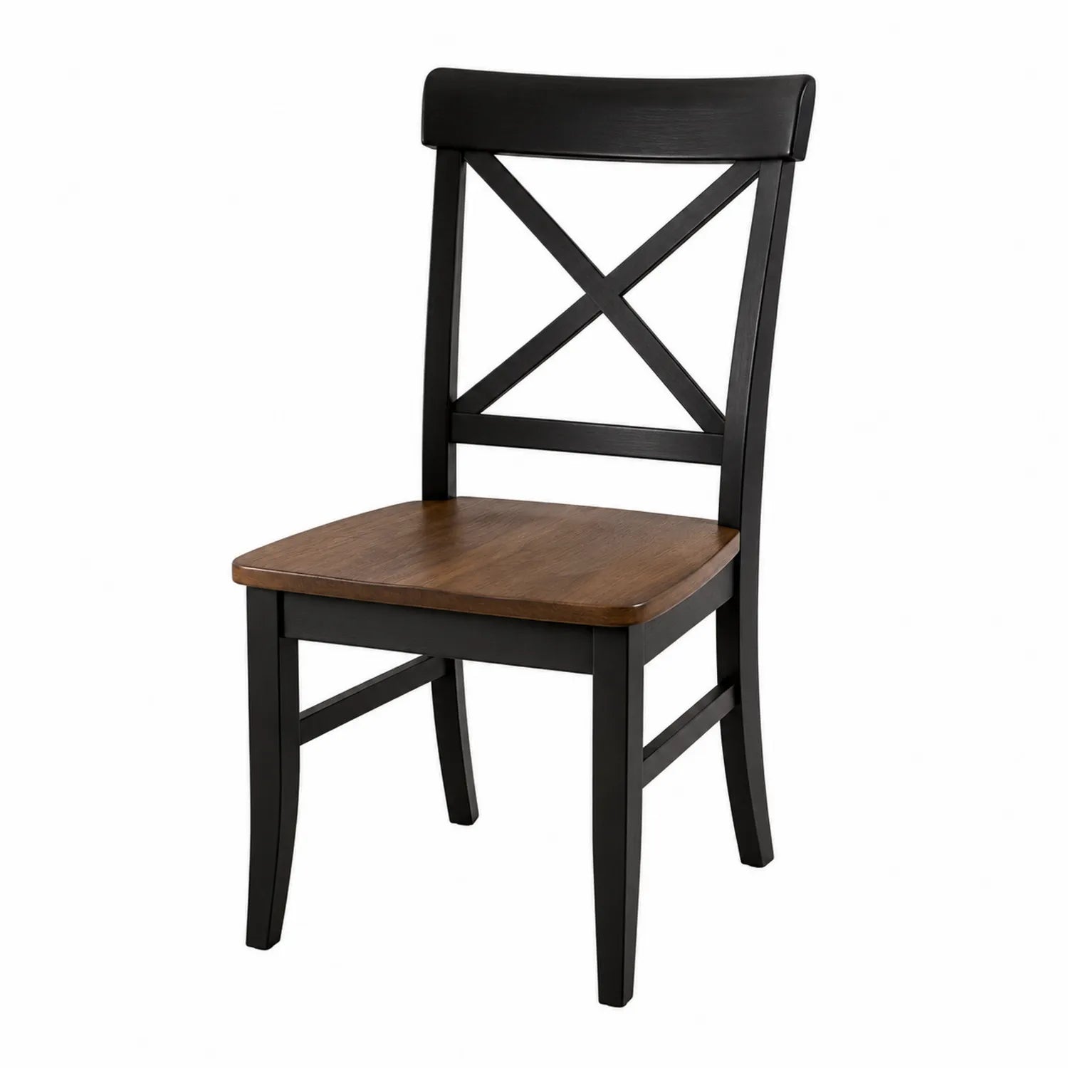 Sedia in Legno Massello Nero e Marrone con Schienale a X