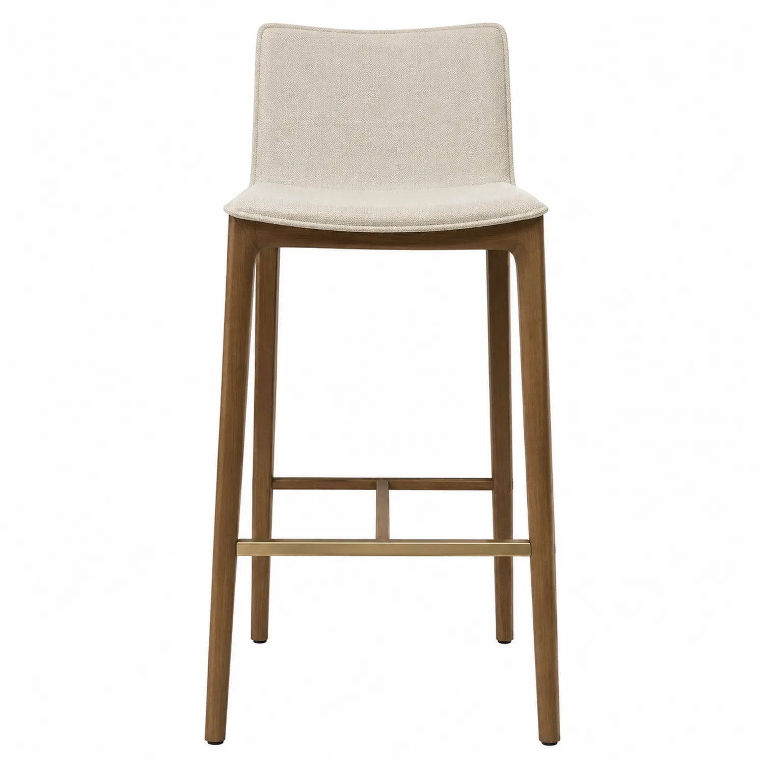 Sgabello da Bar in Tessuto Beige con Struttura in Legno
