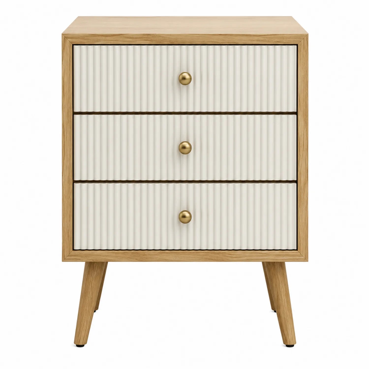 Comodino con cassetti in legno MDF e rovere, colore Bianco 40x30x60cm
