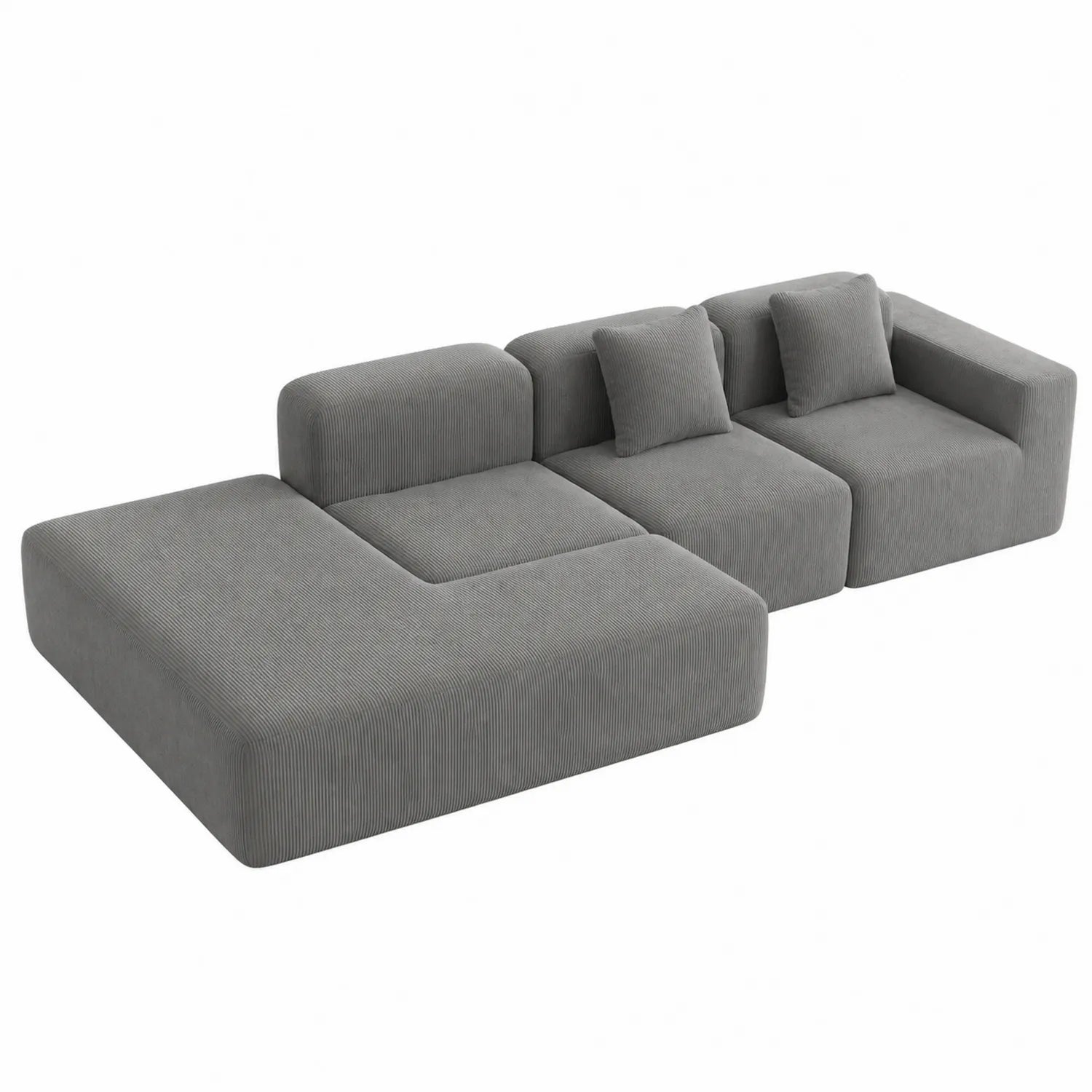 Divano modulare in tessuto grigio 3 pezzi con cuscini