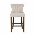 Sgabello da Bar in Tessuto Beige con Gambe in Legno