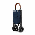 Carrello della Spesa Pieghevole in Acciaio e Poliestere con Ruote Plastiche Blu