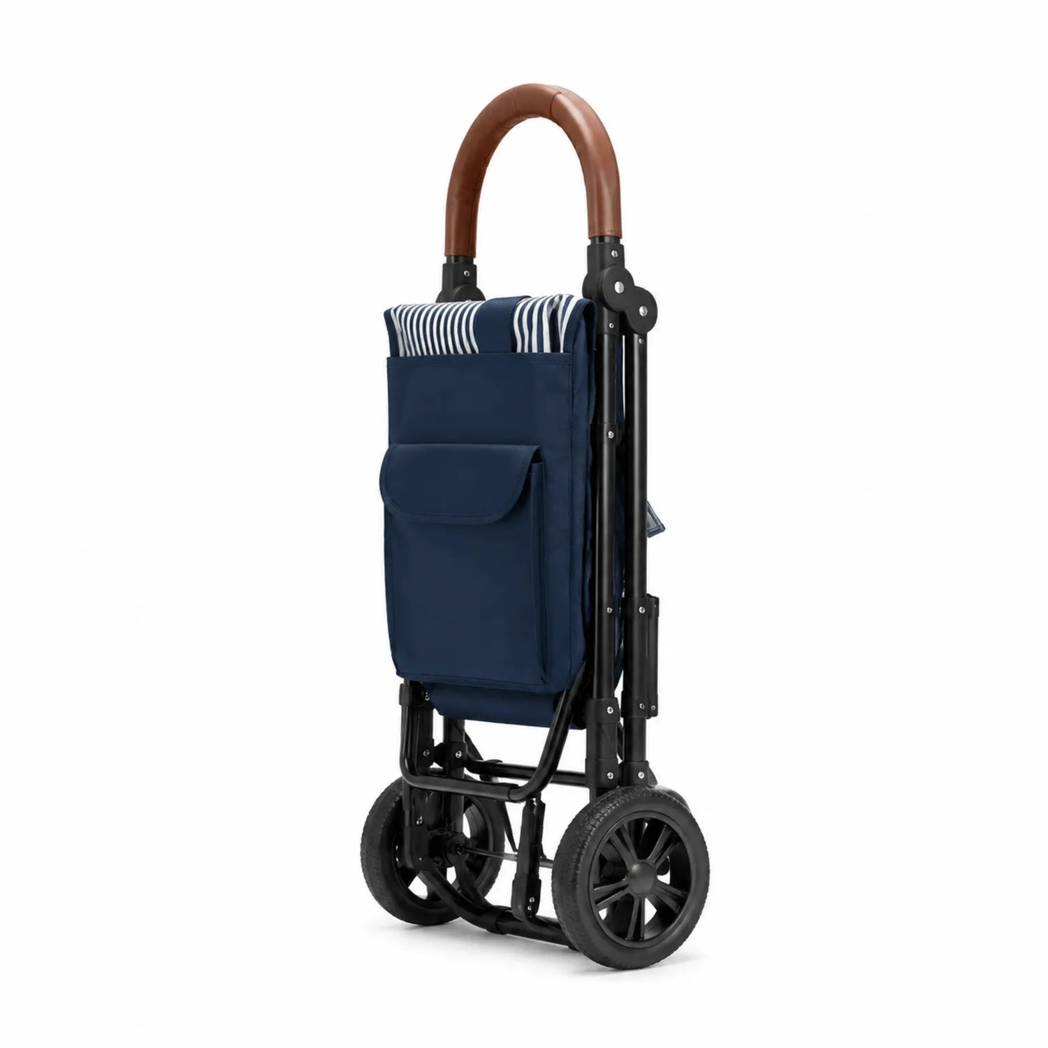 Carrello della Spesa Pieghevole in Acciaio e Poliestere con Ruote Plastiche Blu