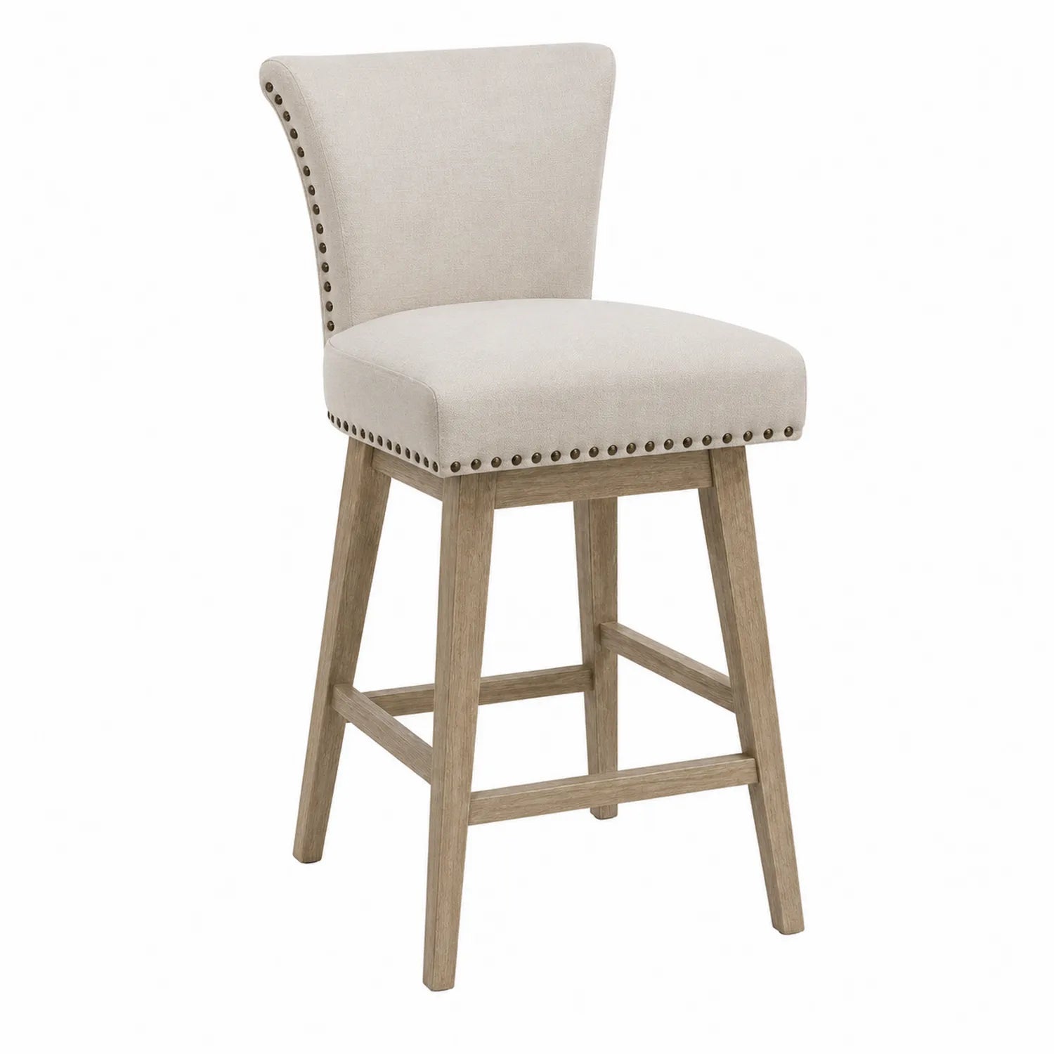 Sgabello da Bar in Tessuto con Gambe in Legno Beige