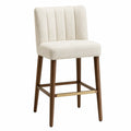 Sgabello da Bar in Poliestere con Gambe in Legno e Poggiapiedi in Metallo Beige
