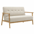 Divano in tessuto beige con struttura in legno