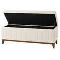 Panca Contenitore in Legno e Tessuto Crema 130x40x45 cm