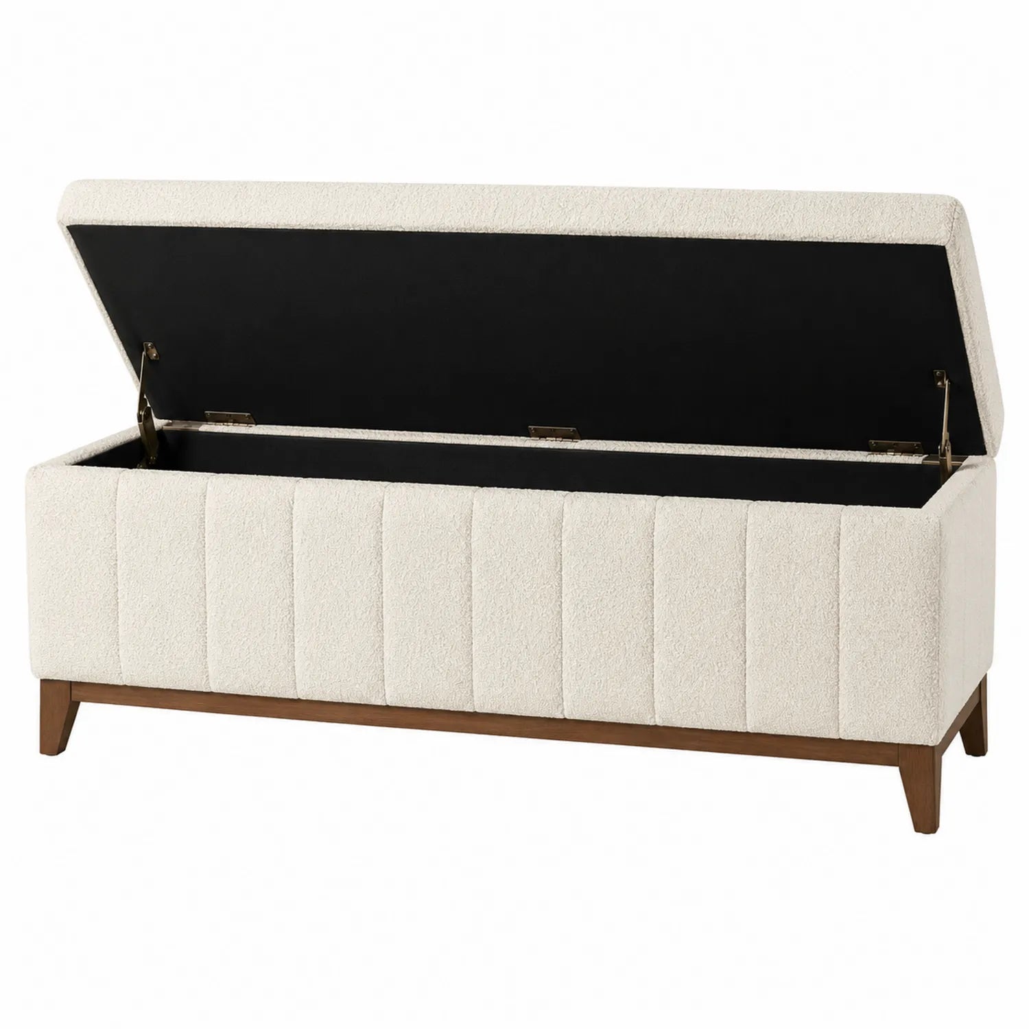 Panca Contenitore in Legno e Tessuto Crema 130x40x45 cm