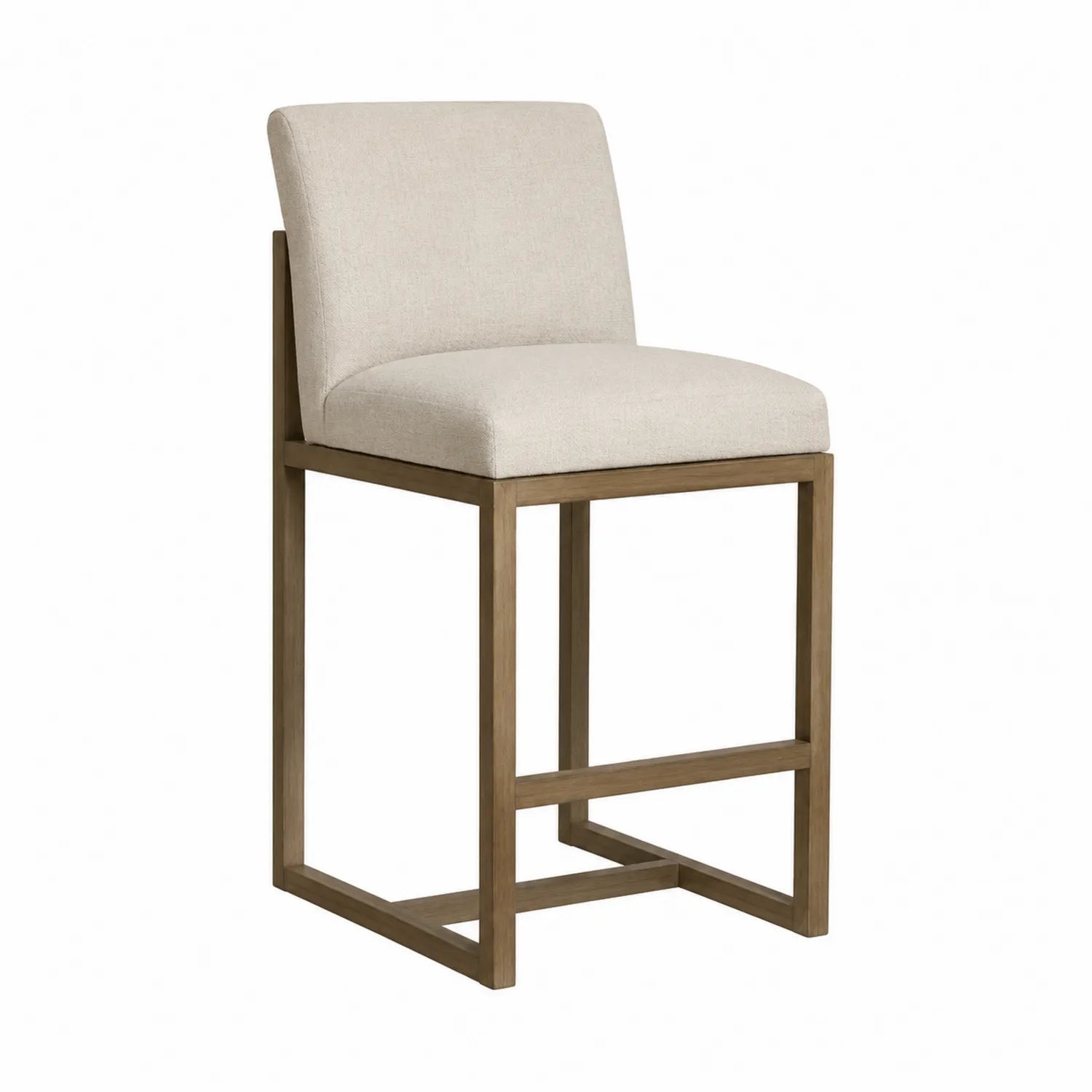Sgabello in legno con rivestimento in tessuto beige