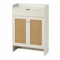 Scarpiera in Legno e Rattan con Cassetto Bianco 80x30x100 cm