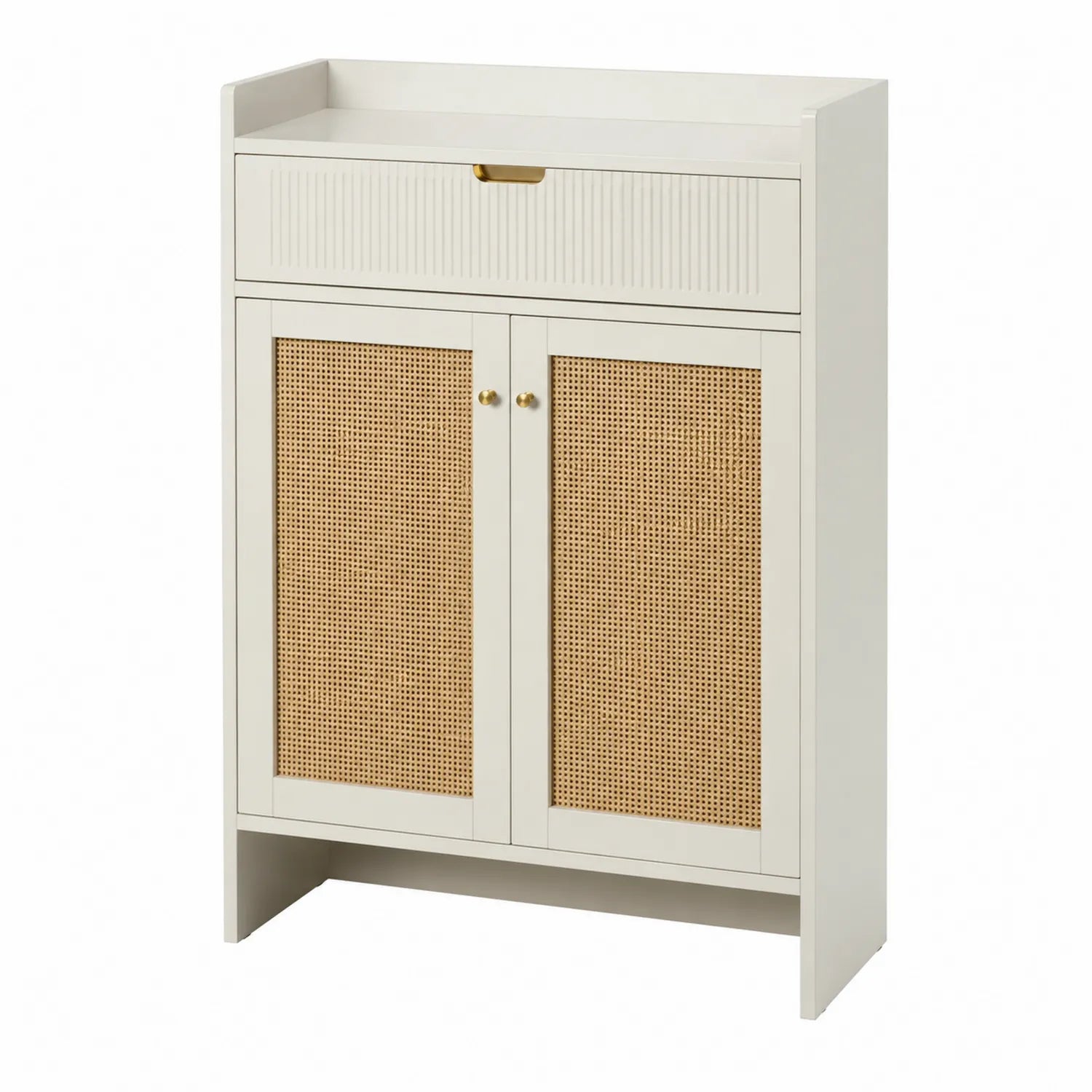 Scarpiera in Legno e Rattan con Cassetto Bianco 80x30x100 cm