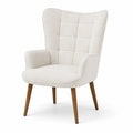 Poltrona in Tessuto Beige con Gambe in Legno
