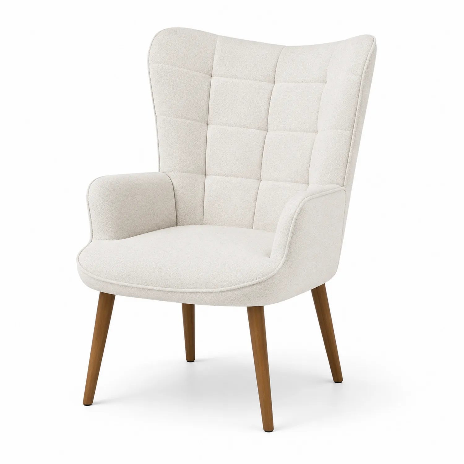 Poltrona in Tessuto Beige con Gambe in Legno