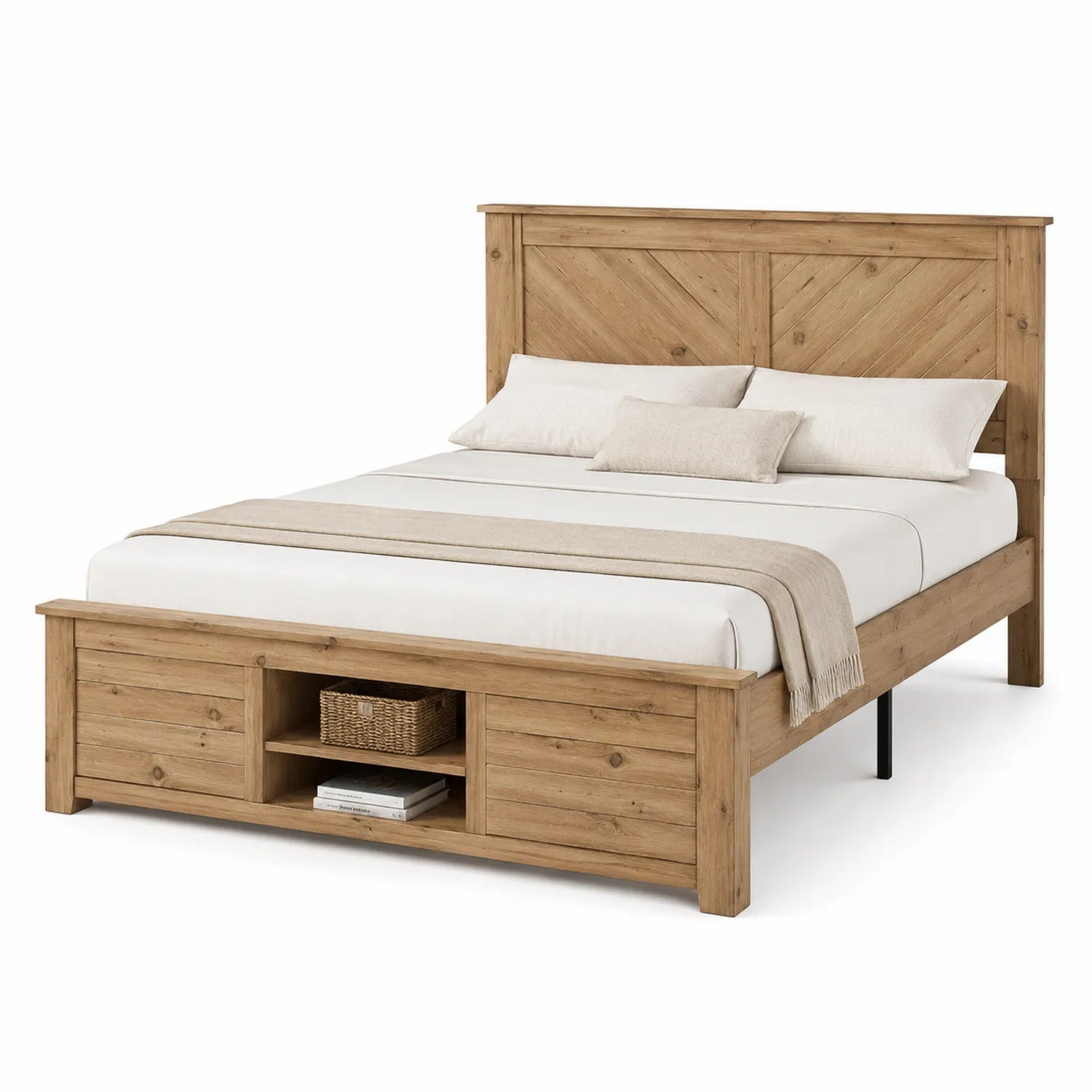 Letto Matrimoniale in Legno con Scaffali Integrati 200x160 cm