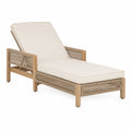 Chaise longue da esterno in legno teak e tessuto crema