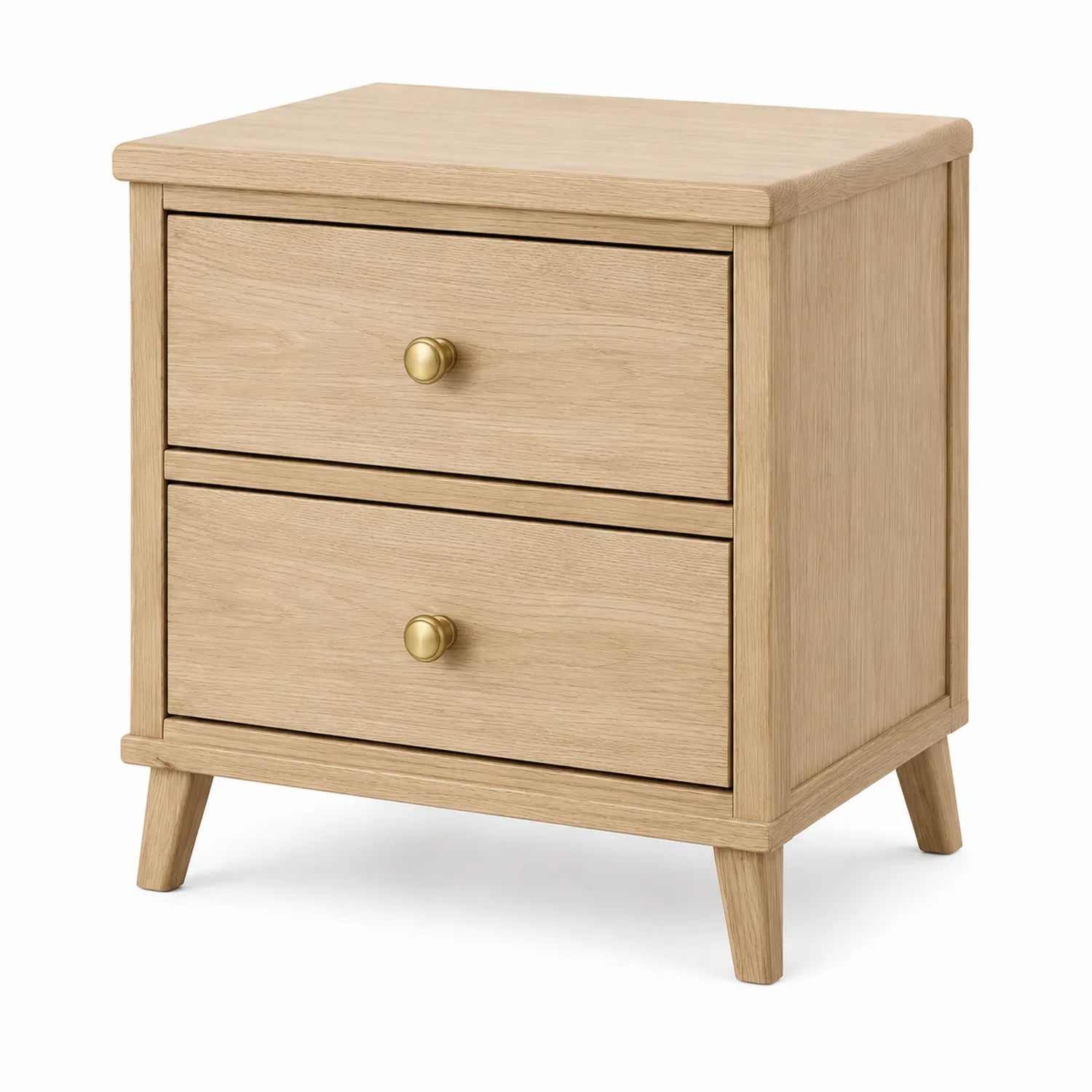Comodino in Legno di Quercia con 2 Cassetti Beige