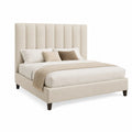 Letto matrimoniale imbottito in tessuto beige 200x160 cm