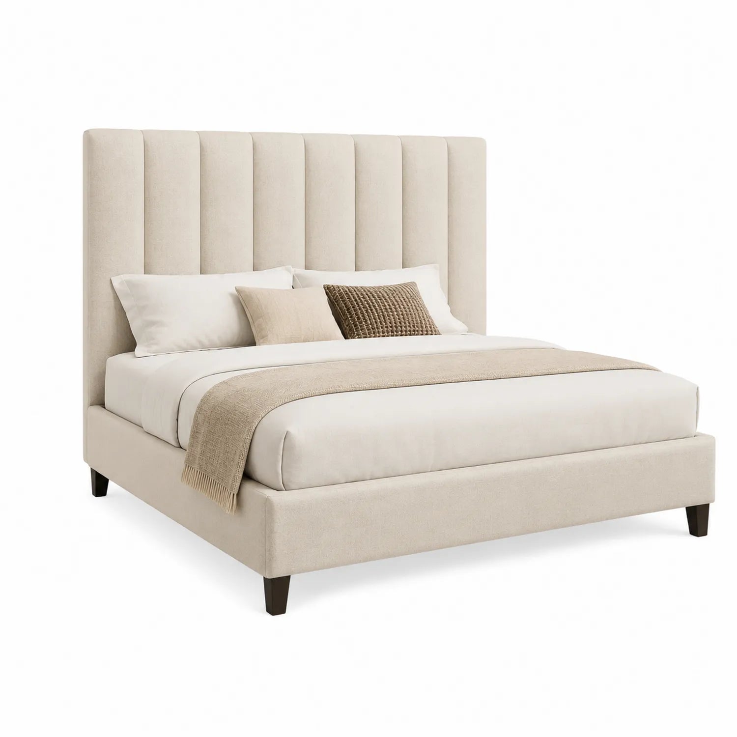 Letto matrimoniale imbottito in tessuto beige 200x160 cm