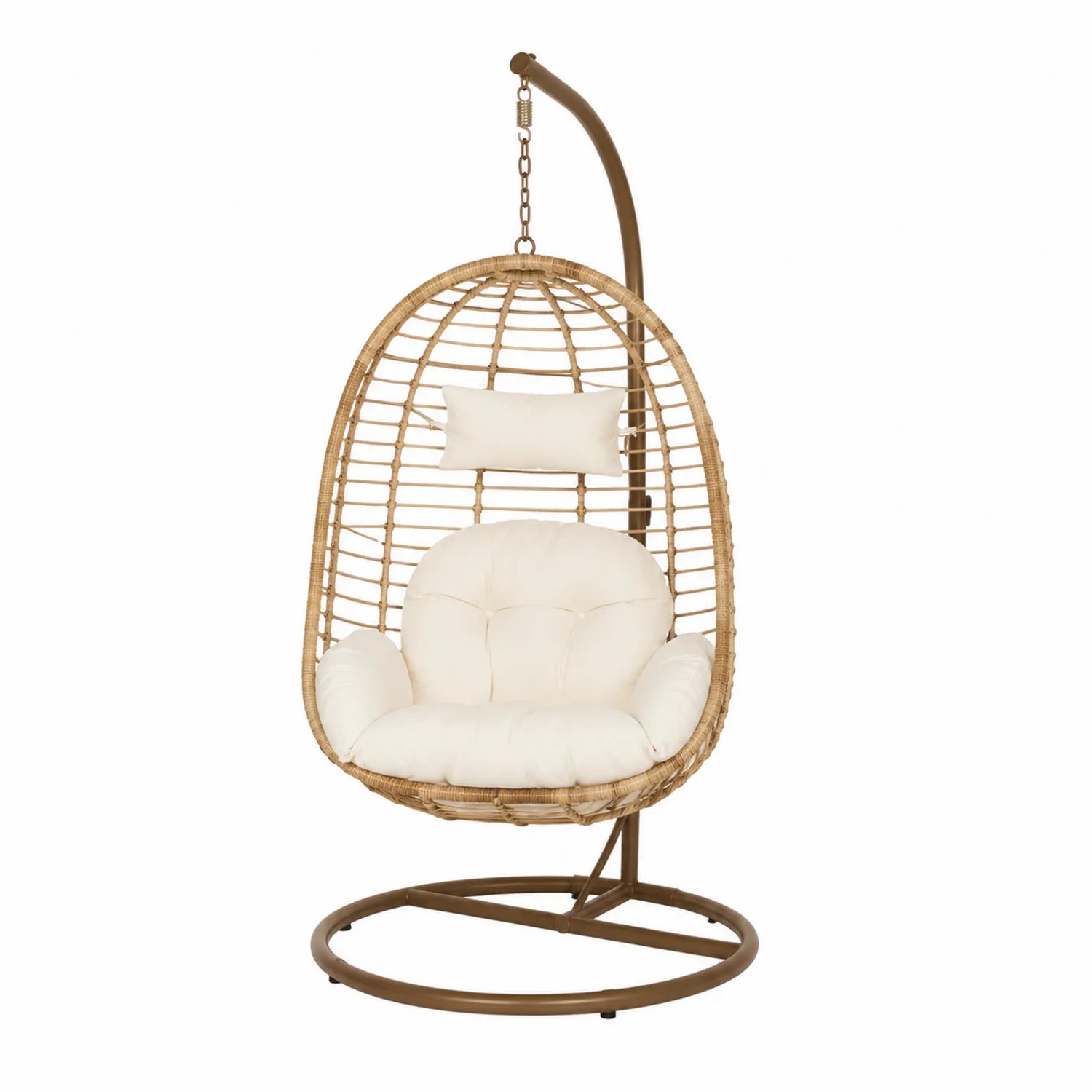 Sedia Sospesa in Acciaio e Rattan Sintetico Beige