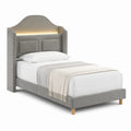 Letto singolo in tessuto grigio con testiera illuminata