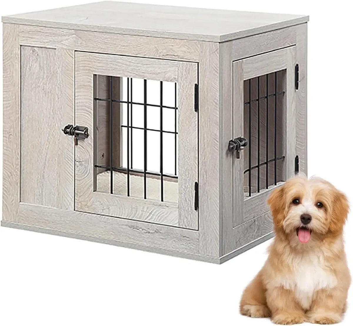 Cuccia per Cani in Legno e Metallo Grigia, Dimensioni 58x46x52 cm, Adatta per Cani fino a 50 kg