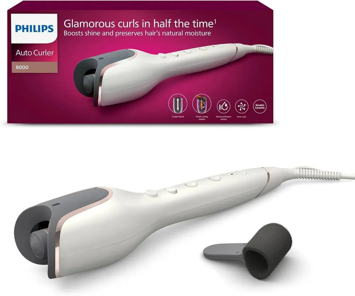 Philips Arricciacapelli Serie 8000 con MoistureProtect, 27 Opzioni di Styling, Bianco, Modello BHB878/00