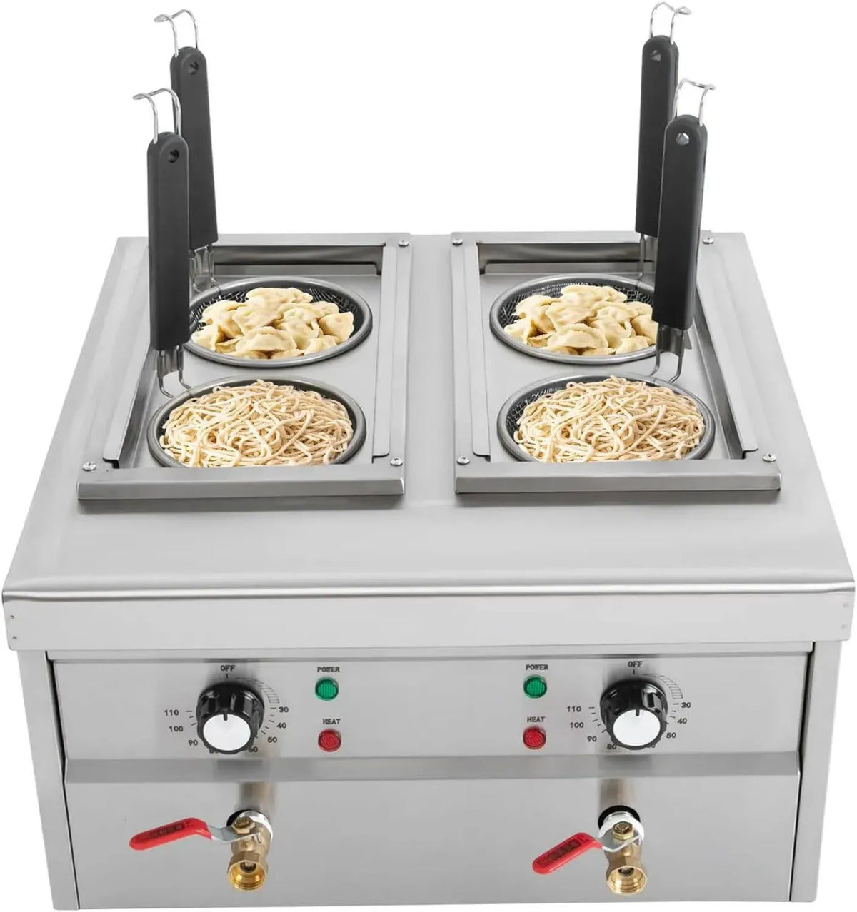 Cucina Elettrica in Acciaio Inox 220V con 4 Cestelli e Controllo Temperatura, 2x2 KW