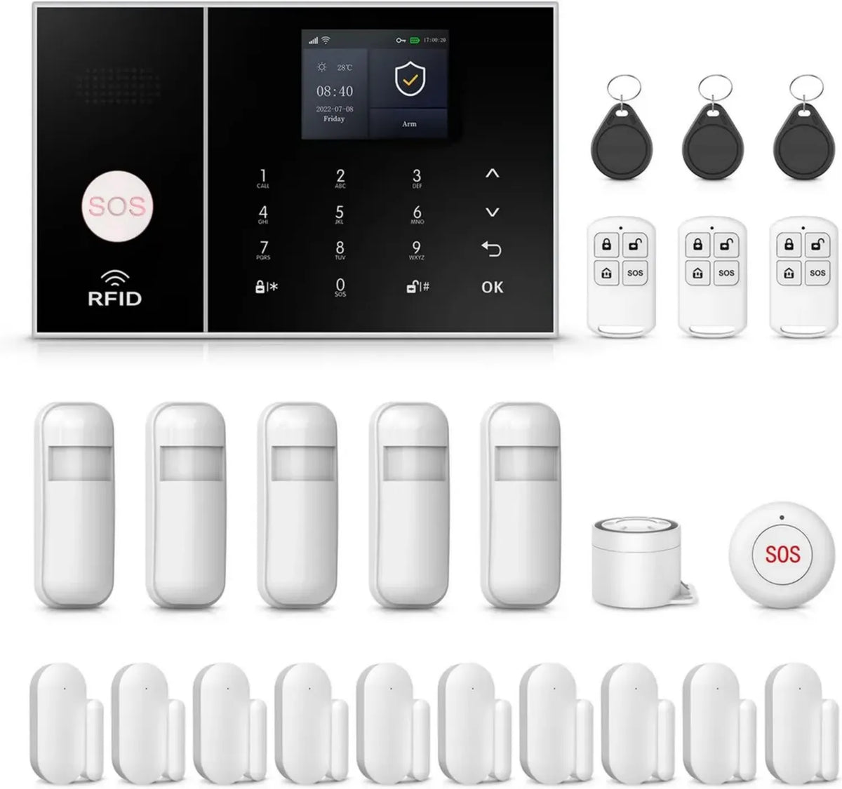 Sistema di Allarme Casa Wireless con Sensori Porta e Movimento, Sirena Potente e Telecomando, Compatibile con Alexa e Google Home