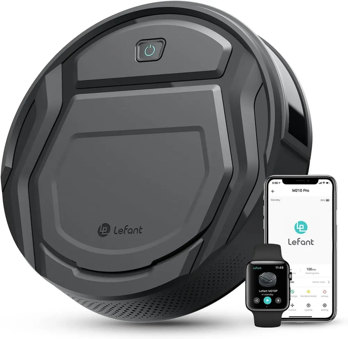 Aspirapolvere Robot Lefant M210P, 2200Pa, Potenza per Tappeti, Design Ultrasottile, Autonomia 120 Minuti, Adatto per Peli Animali e Pavimenti Duri, Colore Grigio