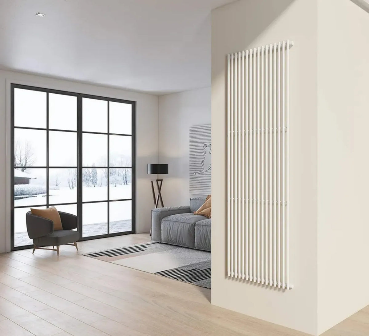 Radiatore in acciaio bianco verticale 200x66 cm con 16 tubi