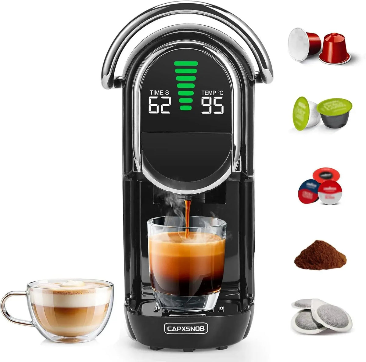 Macchina da Caff¨¨ 5in1 Compatibile con Nespresso, Dolce Gusto, Lavazza e Cialde ESE, 20 Bar, 1450W, Display LED