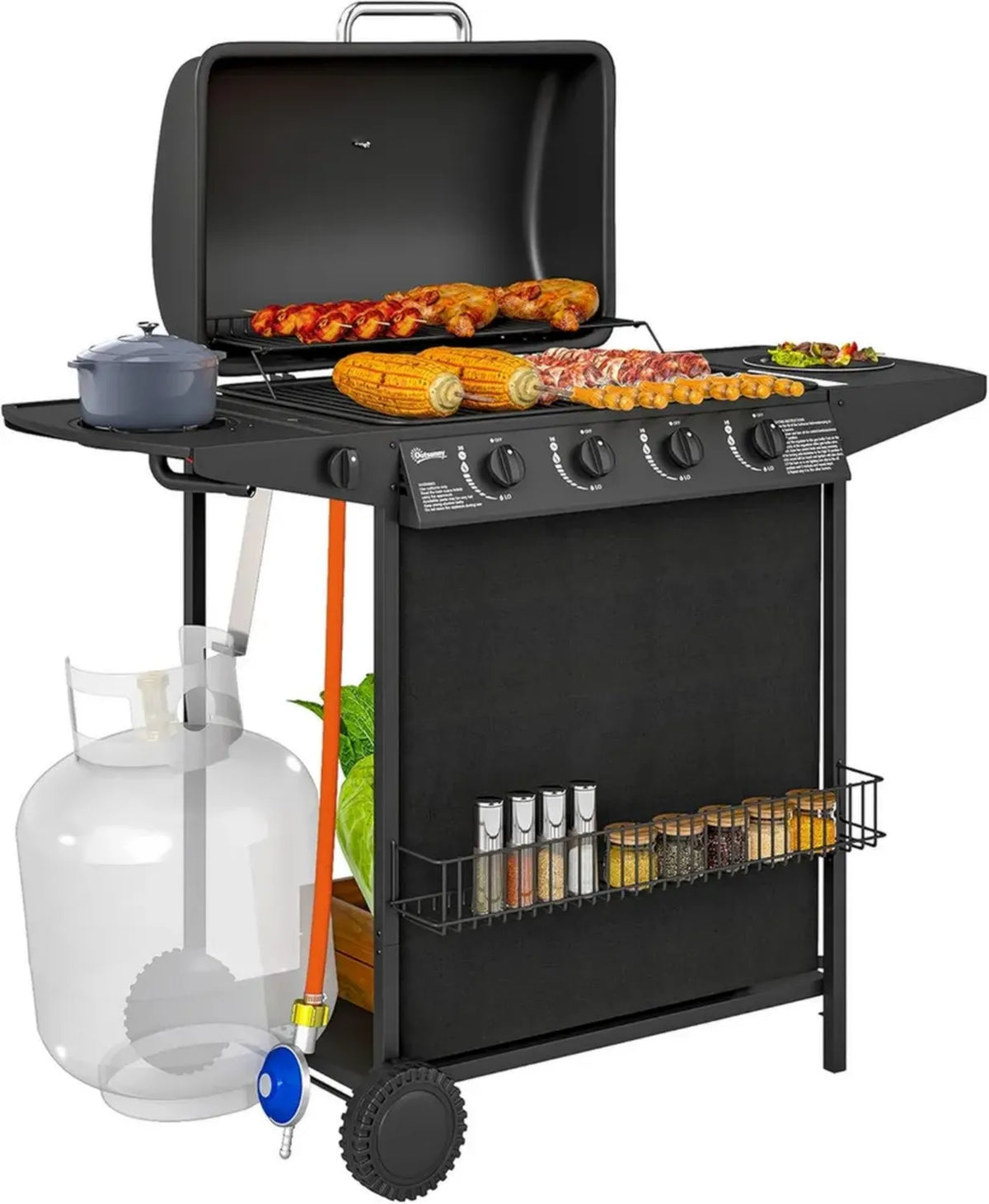 Griglia a Gas Outsunny con 5 Bruciatori Indipendenti, Termometro e Accessori Completi