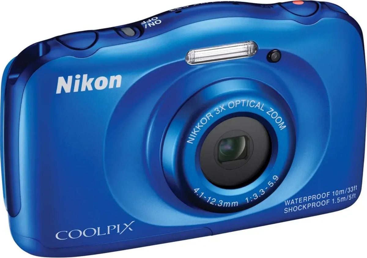 Nikon Coolpix S33 Fotocamera Compatta 13.2MP, Zoom Ottico 3x, ISO 3200, Display LCD 3 pollici, Full HD, Blu