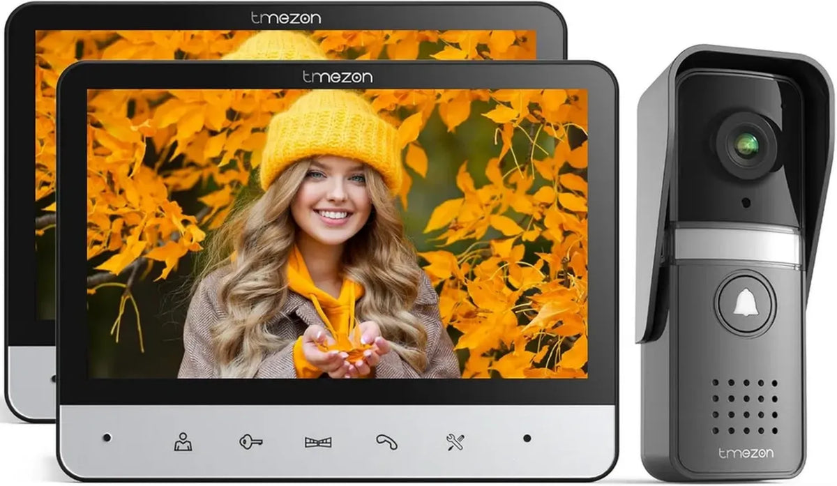 Sistema Videocitofono Monofamiliare TMEZON 4 Fili con Doppio Schermo 7', Telecamera Campanello, Visione Notturna, Audio Bidirezionale e Sblocco