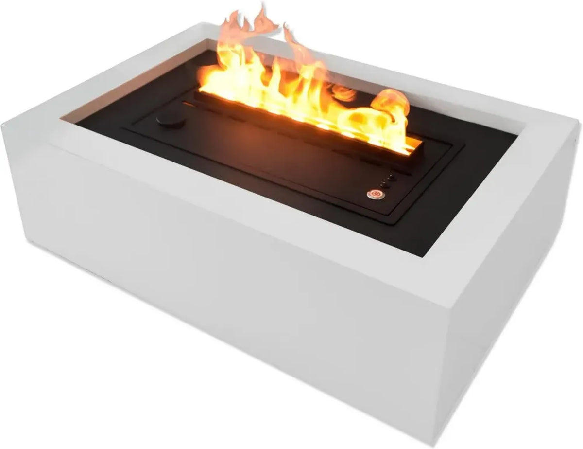 Camino Elettrico a Vapore da Tavolo Laguna con Cornice Bianca in MDF, Effetto Fiamma 3D Realistico, Sicurezza Garantita