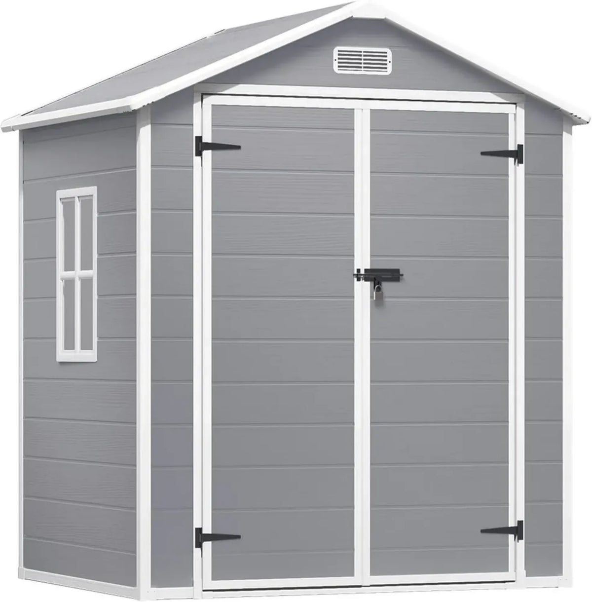 Capanno in Resina HDPE 171x124x210 cm con Pavimento e Doppia Porta, Box da Giardino Ventilato e Impermeabile, Grigio