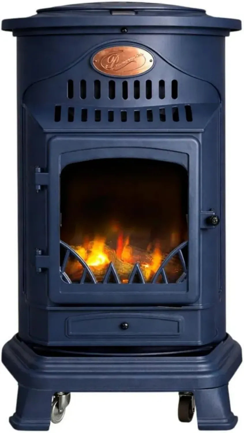 Provence Stufa a Gas 3,4KW in Ghisa - Design Tradizionale Blu Zaffiro Opaco su Ruote
