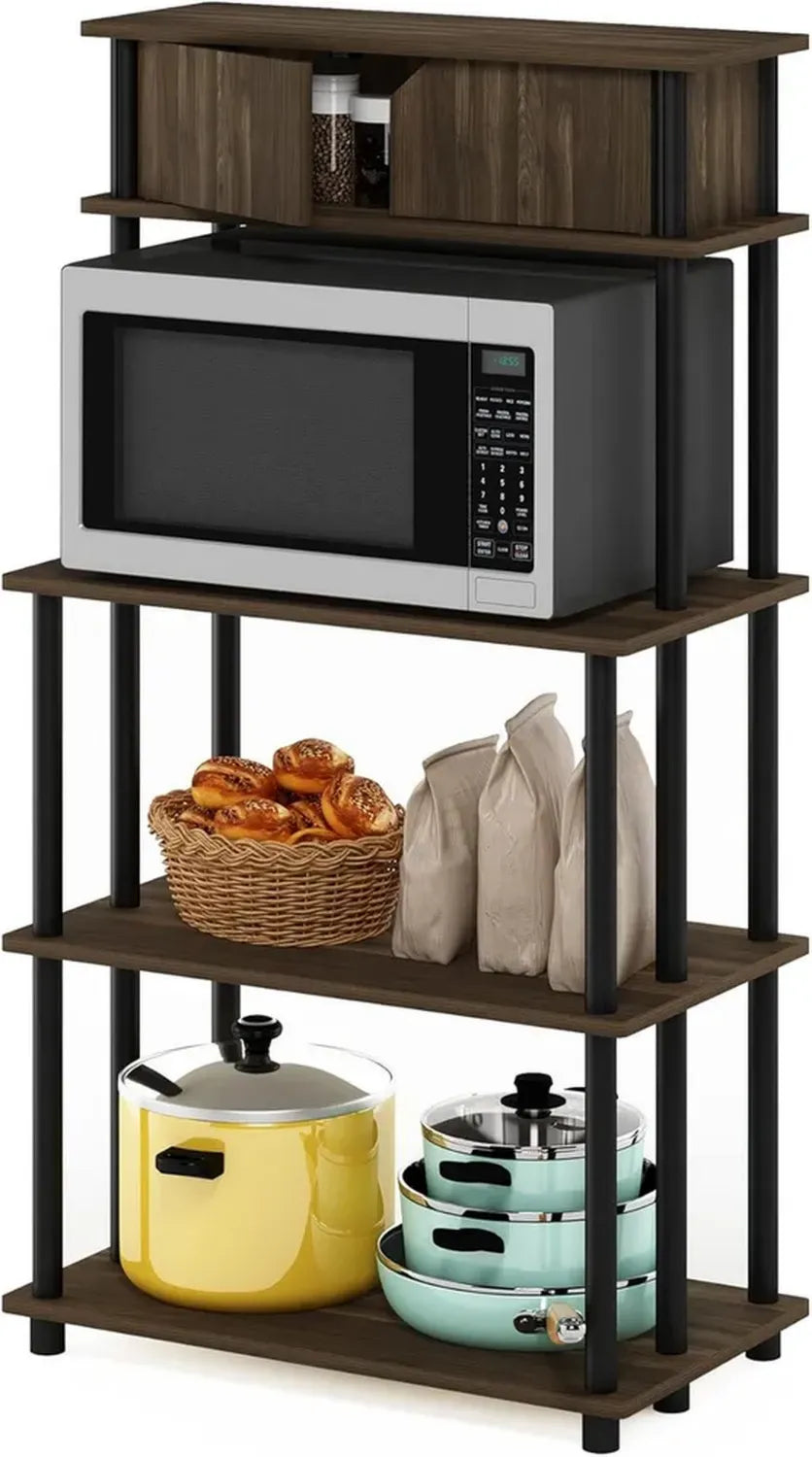 Scaffale da Cucina Furinno a 4 Ripiani con Armadietto in Noce e Nero