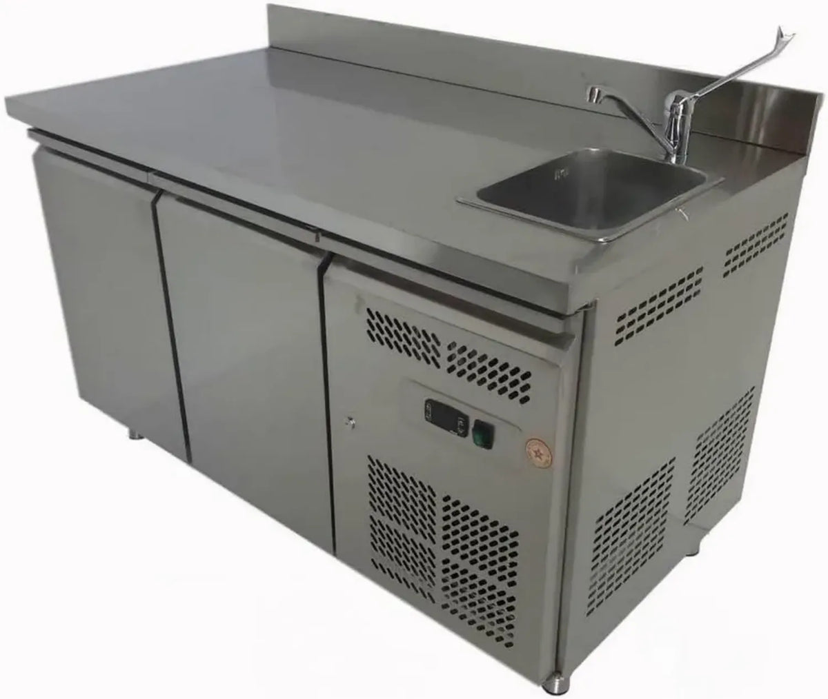 Frigorifero da Banco in Acciaio Inox a 2 Porte con Lavello, 136 cm, 313 L