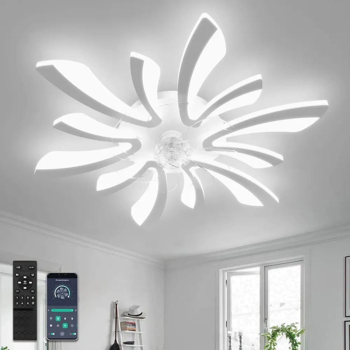 Ventilatore a Soffitto con Lampadario 78cm, Telecomando e 6 Velocit¨¤ DC, Design Moderno, Funzione Estate/Inverno, Dimmerabile, Ideale per Soggiorno e Camera da Letto, Bianco