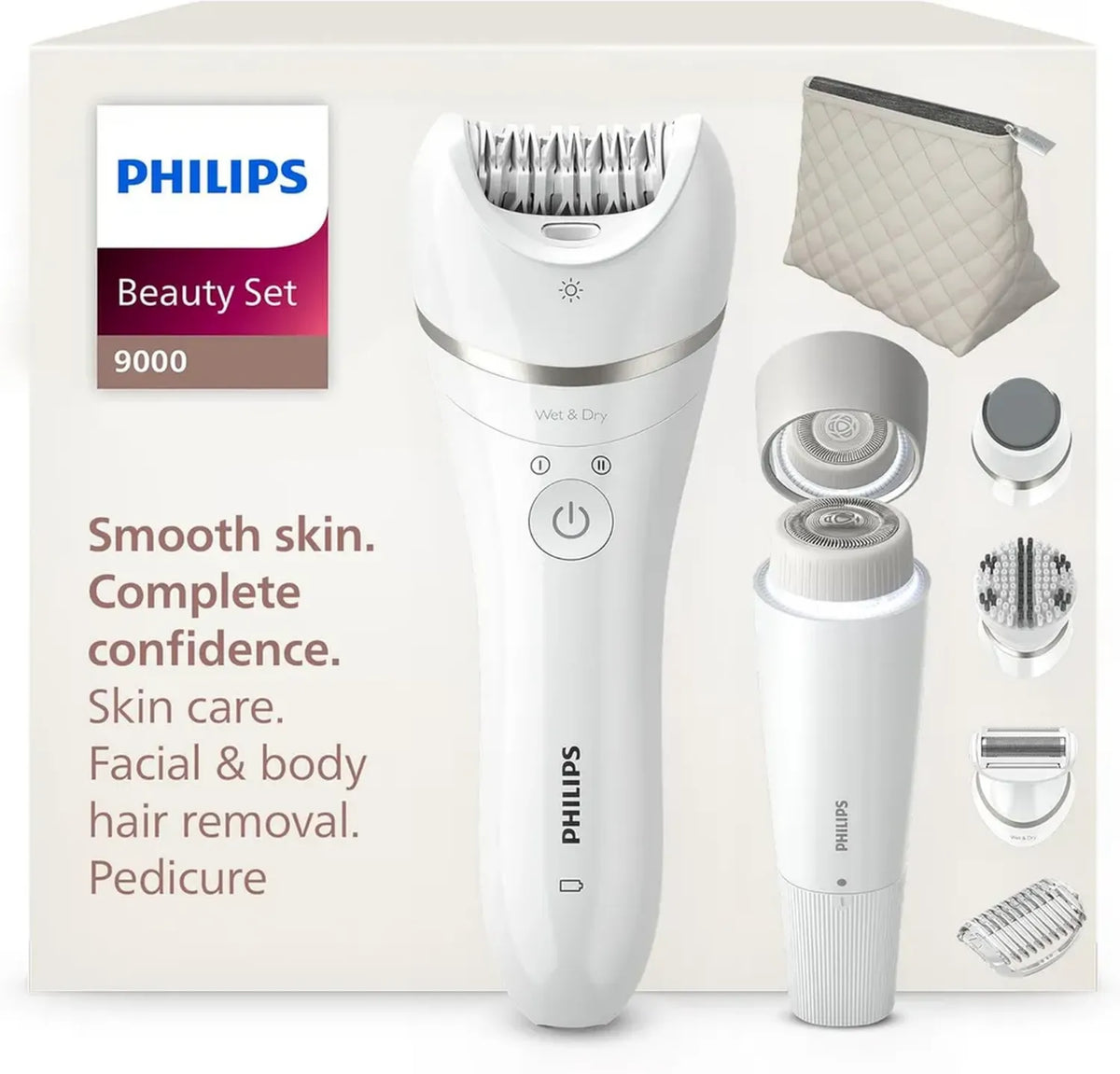 Philips Set Bellezza Serie 9000 - Epilatore Multifunzione Wet & Dry, Senza Fili, 6 Accessori