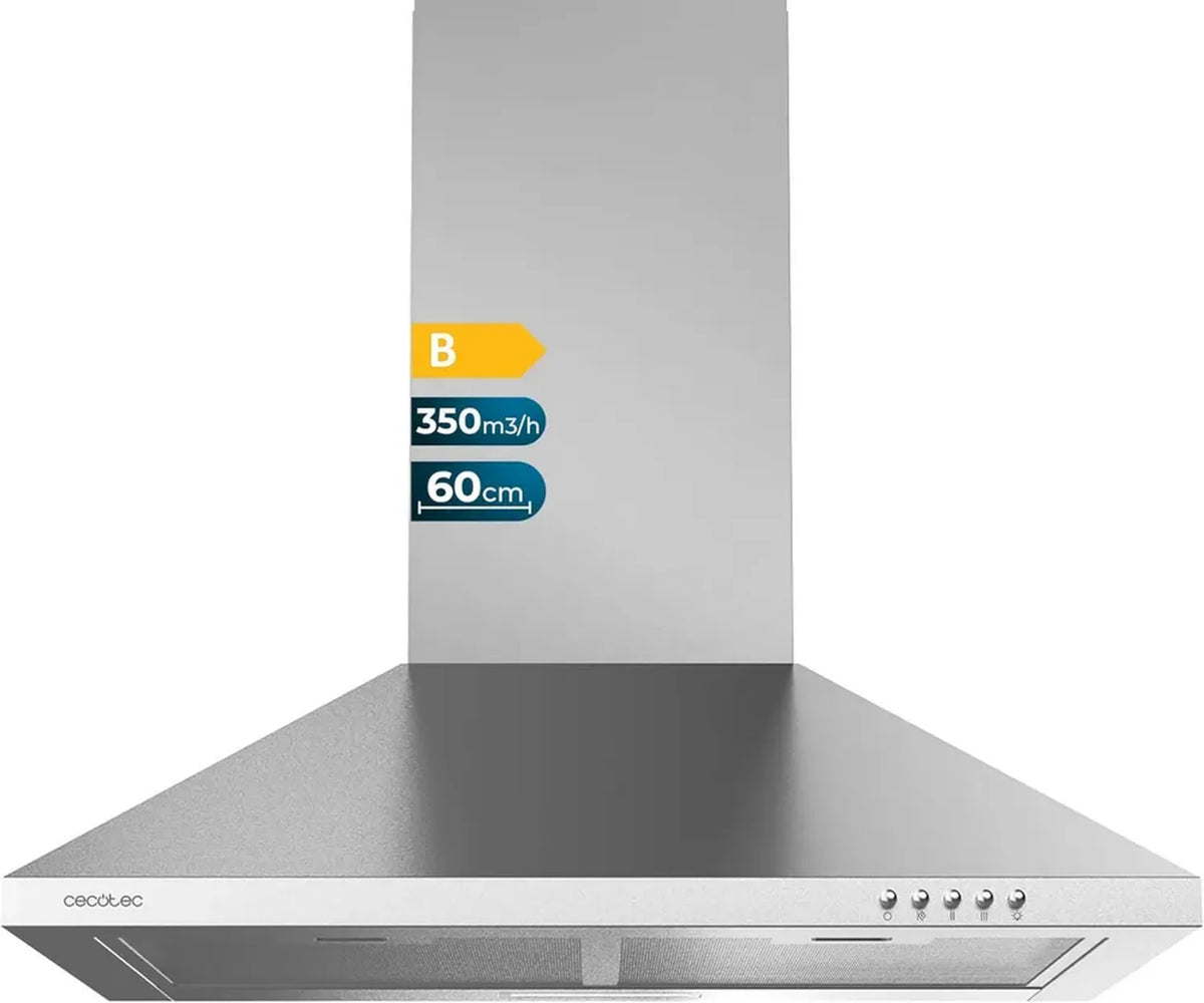 Cappa Aspirante Piramidale 60 cm Inox con Aspirazione 350 m3/h e Controllo Meccanico
