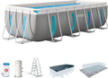 Intex Piscina Prisma Frame Rettangolare con Accessori Completi, Grigio, 400x200x122 cm