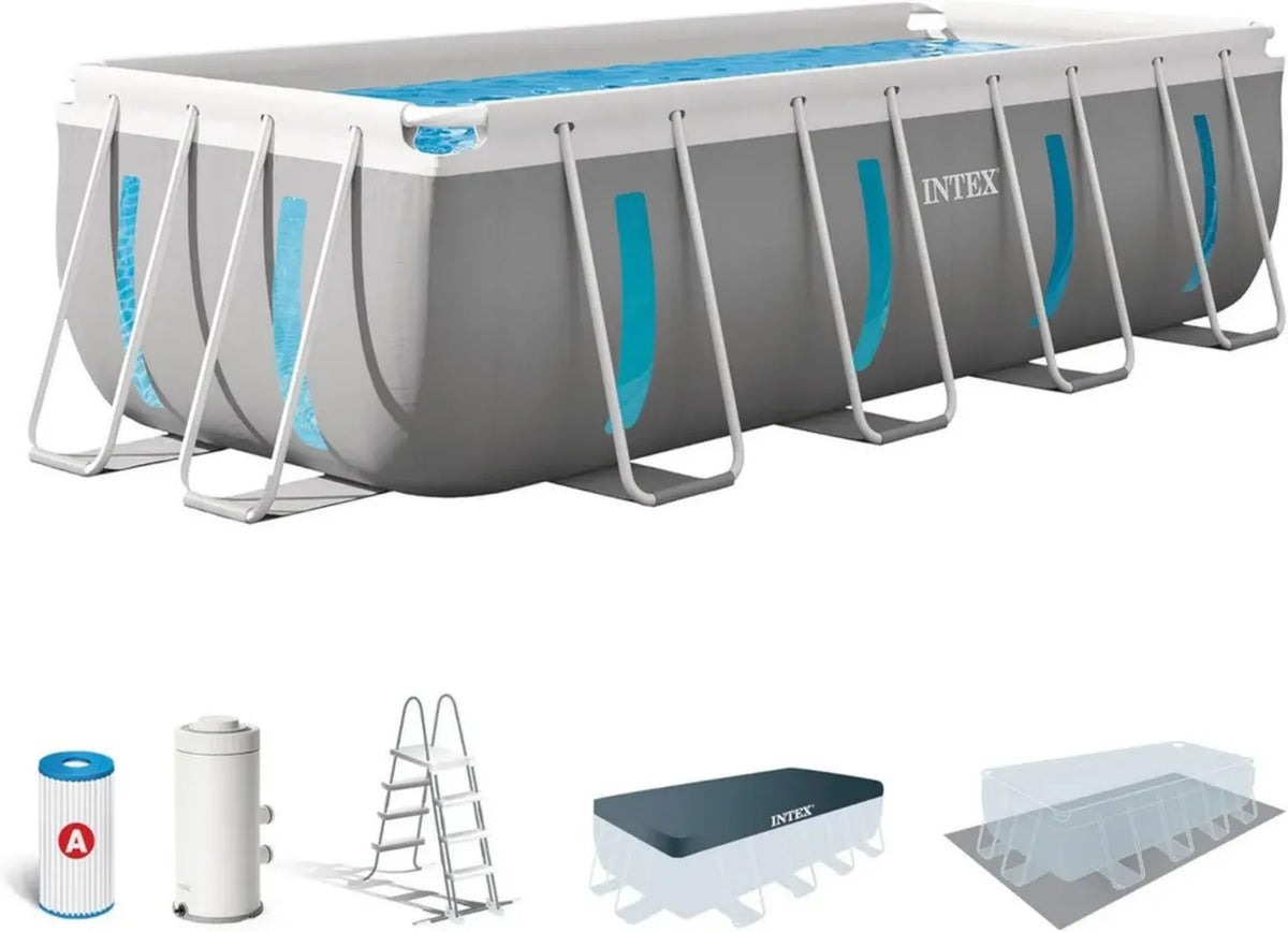 Intex Piscina Prisma Frame Rettangolare con Accessori Completi, Grigio, 400x200x122 cm