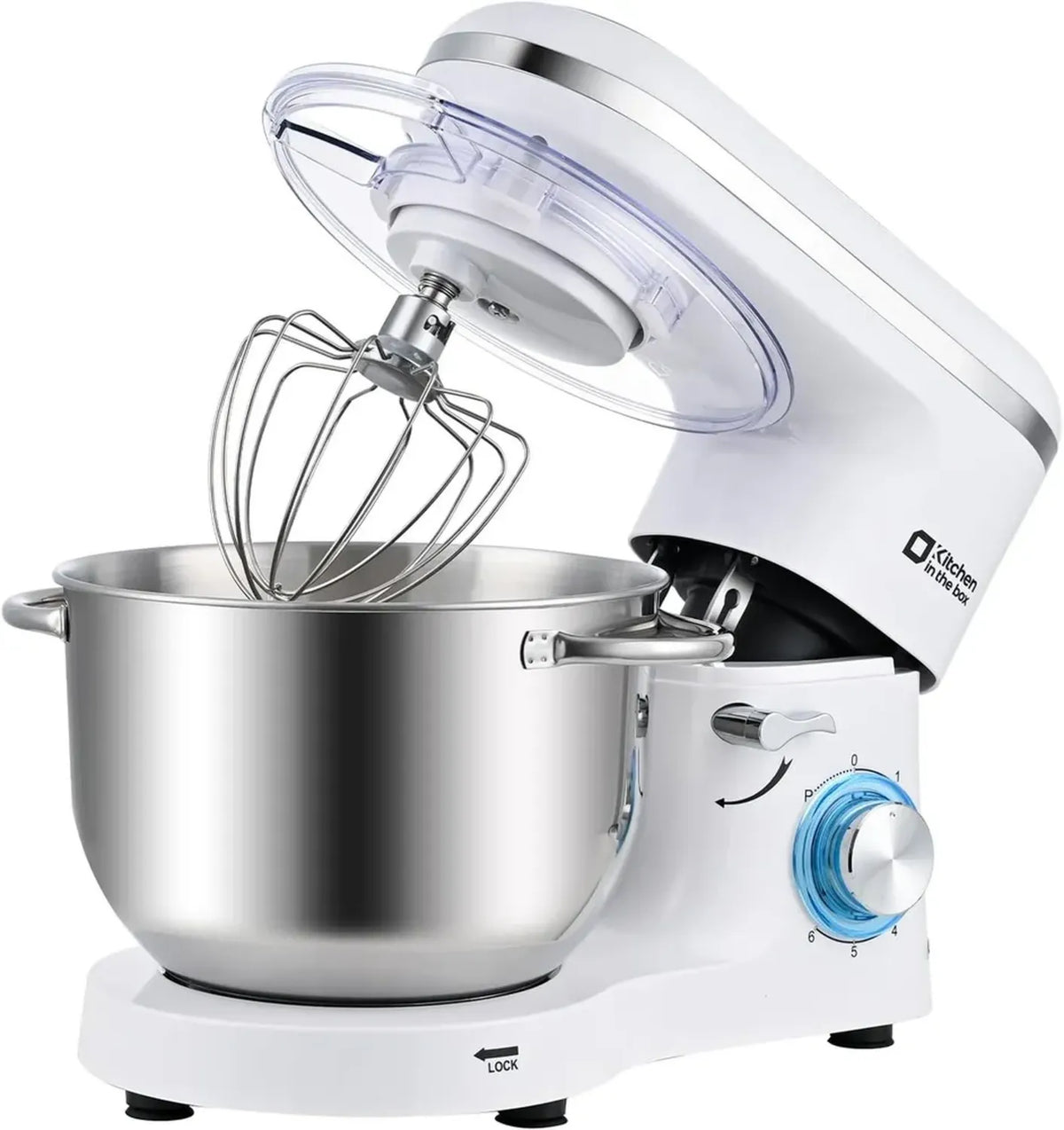 Impastatrice Planetaria da Cucina 6,2 Litri, 1400W, 6 Velocit¨¤ con Gancio, Frusta e Sbattitore (Bianco)
